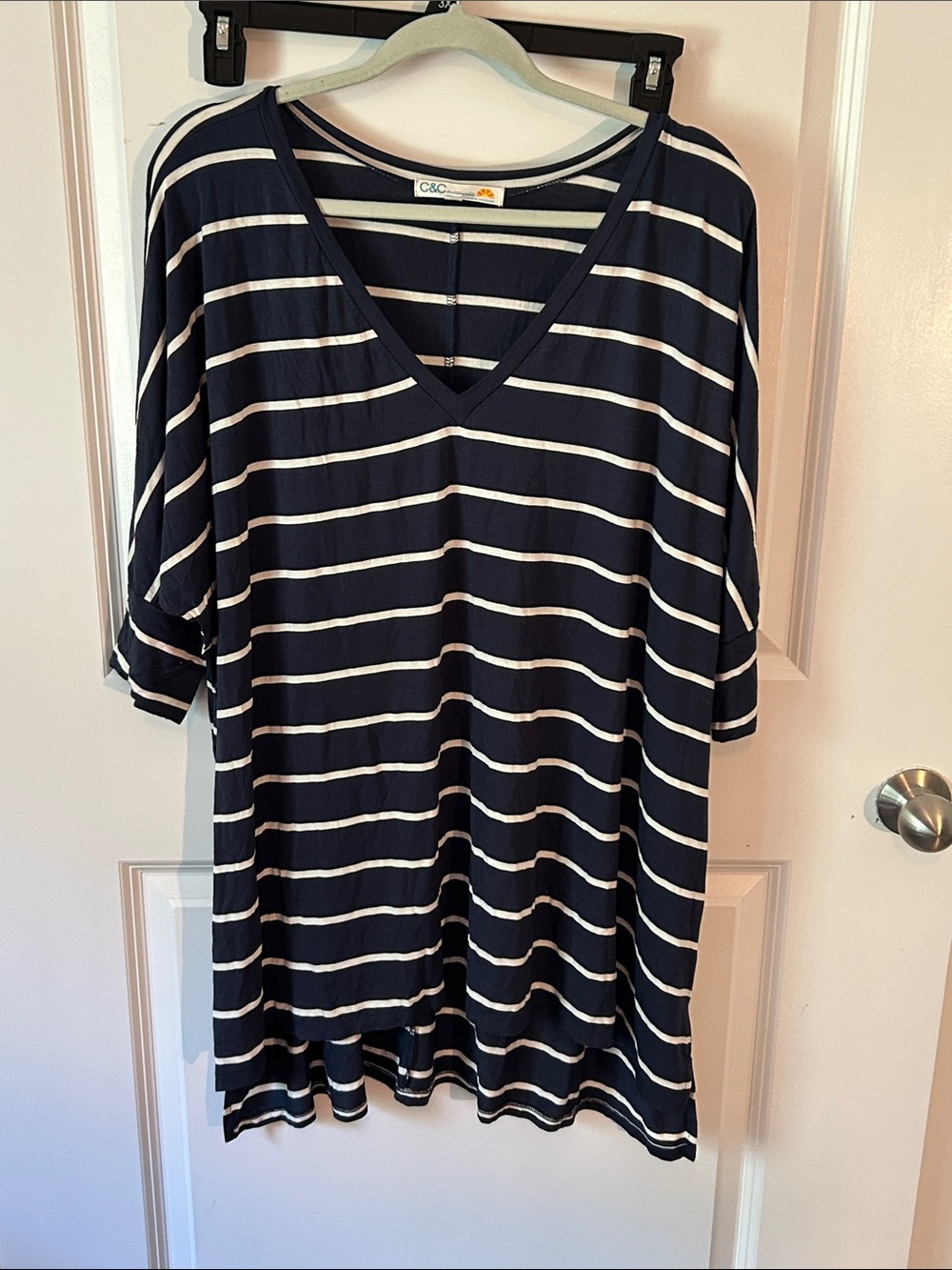 C&C Navy and White Striped V-Neck Tunic